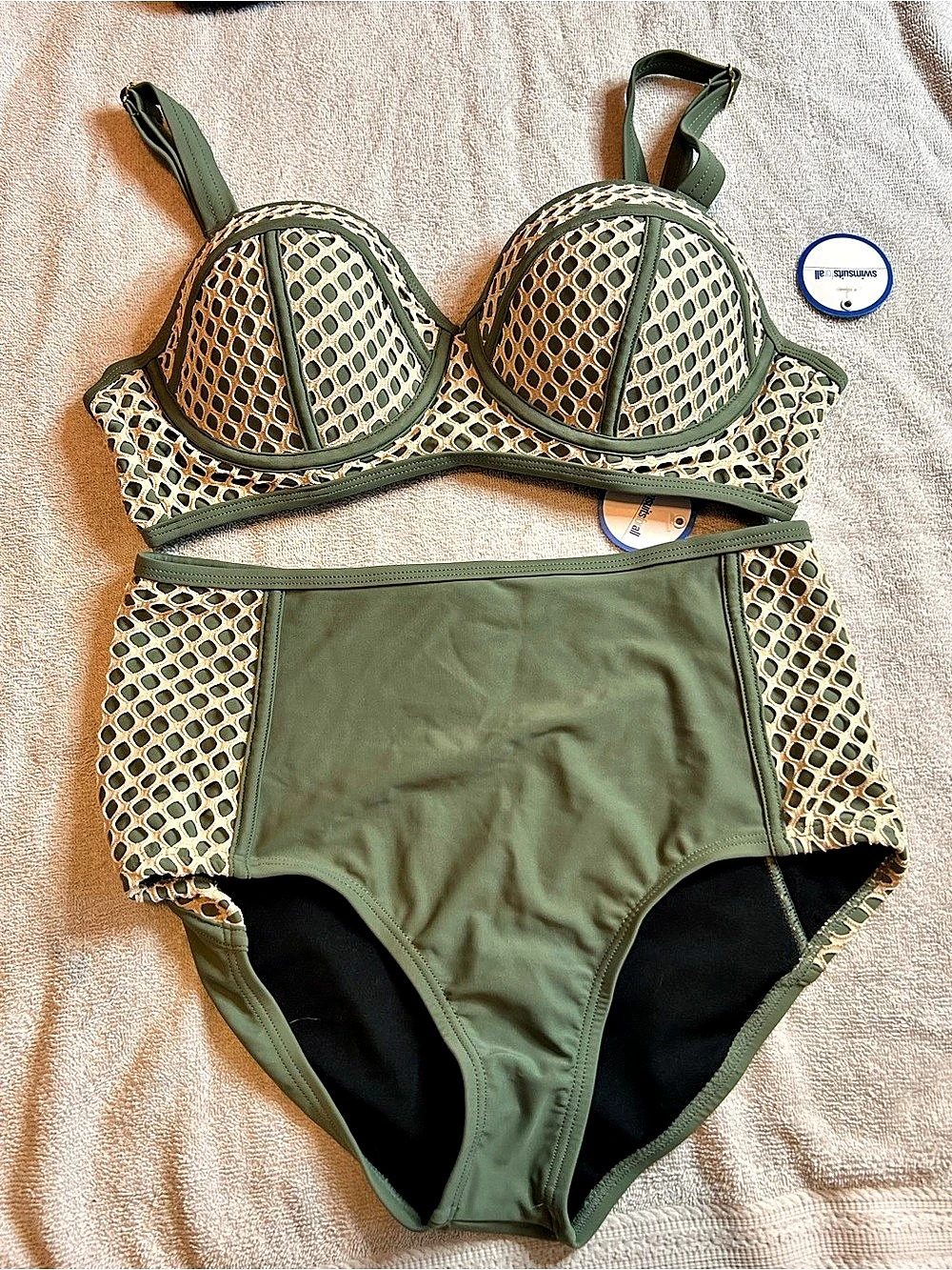 Swimsuits For All Geometric One Piece in Green & Black Size 10 NWT